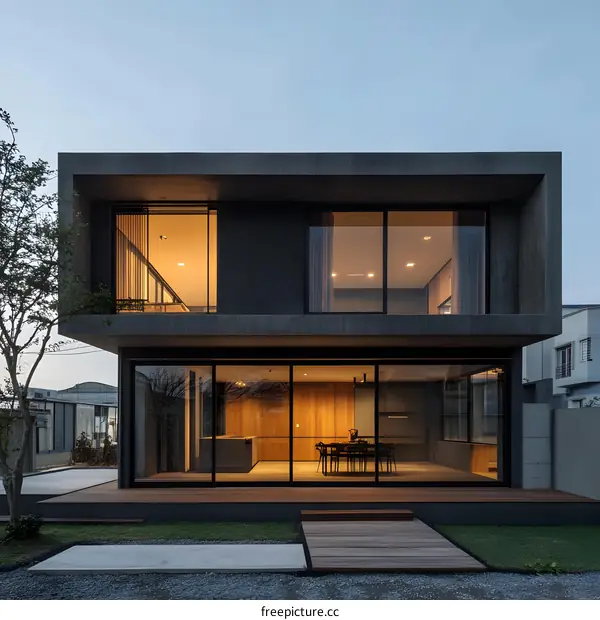 Modern Two Story Concrete Home With Large Windows
