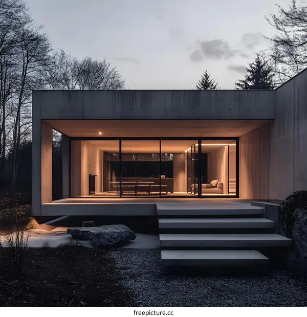 Modern Concrete House with Glass Doors and Steps