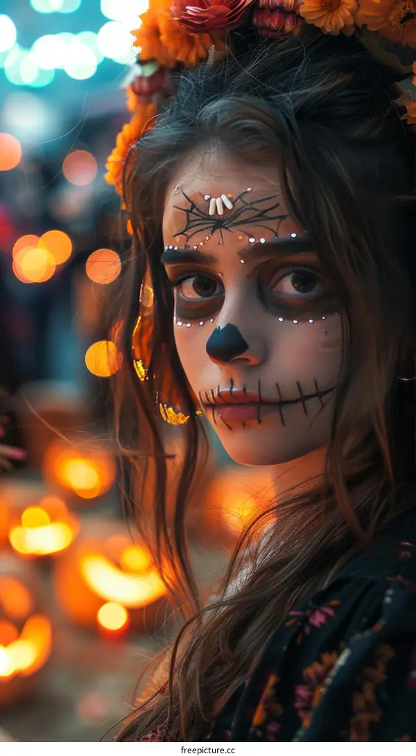 Día de los Muertos Woman with Floral Crown
