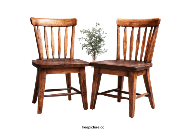 [Transparent Background PNG]Two Vintage Wooden Dining Chairs with Simple Design