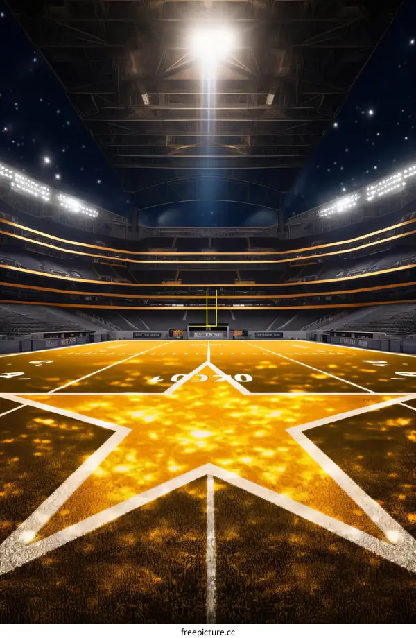 Empty American Football Stadium with Glowing Field