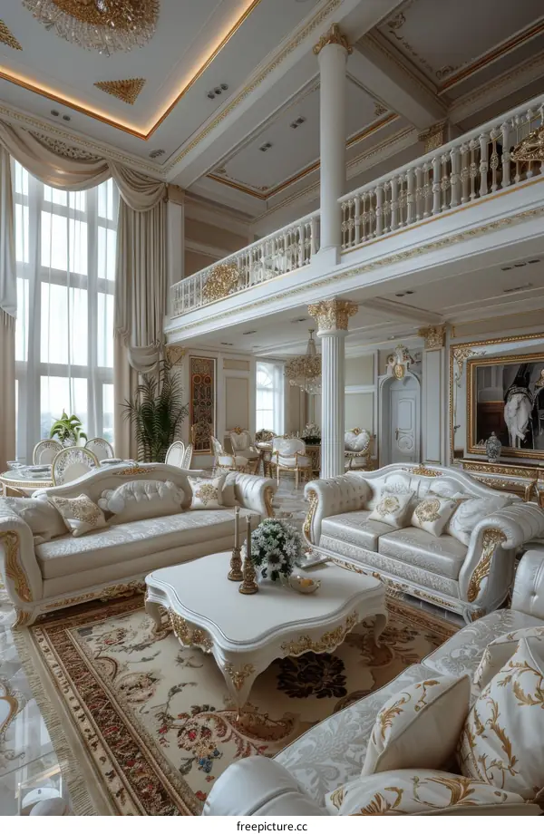 White Sofa and Decorated Details in Ornate Living Room