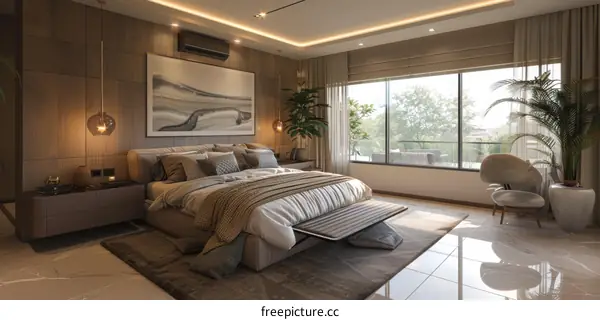 Modern Bay Window Bedroom Interior