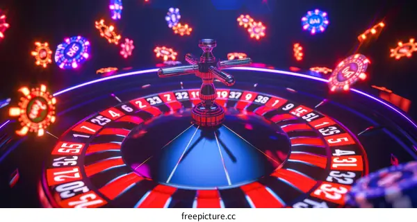 Spinning Roulette Wheel in Online Casino with Blurred Background