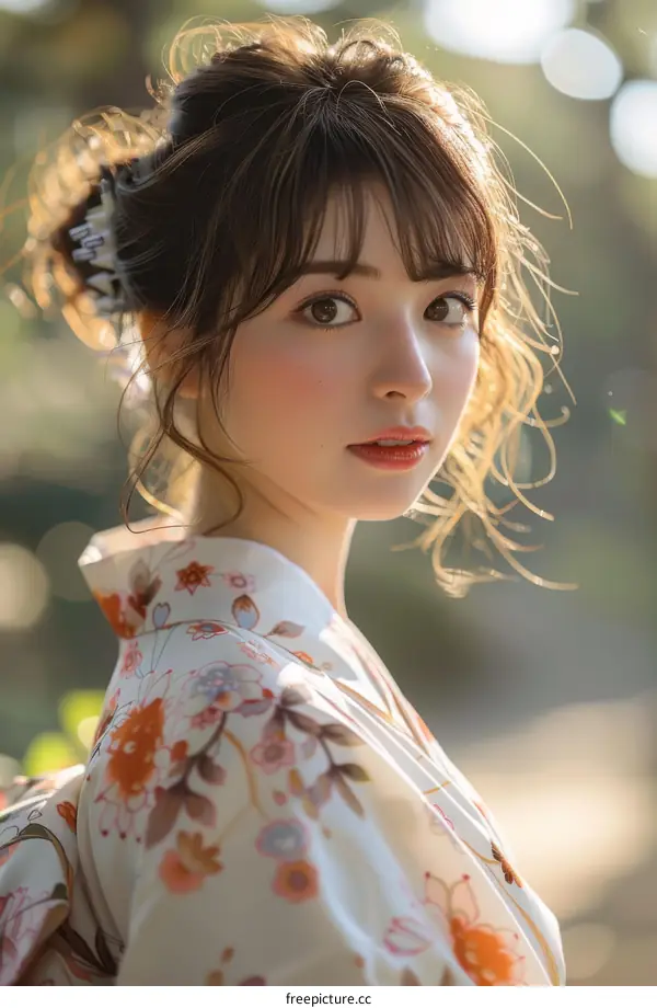 Asian Woman in Traditional Japanese Kimono