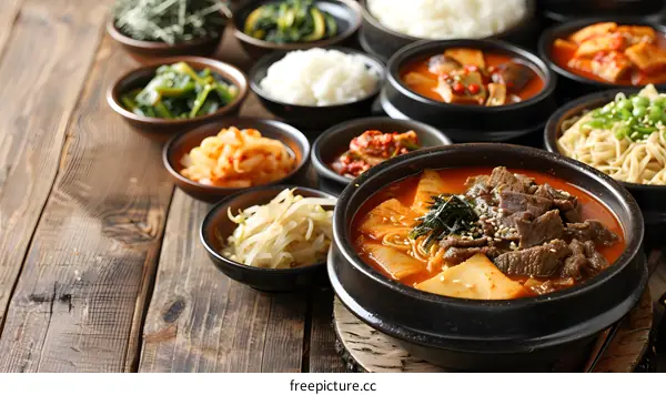 Korean Food, Traditional Dishes with Stews and Side Dishes