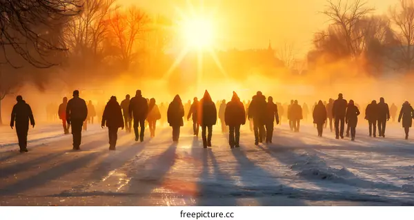 Silhouettes of People Walking in the Sunset