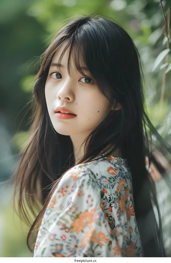 Portrait of a Young Asian Woman with Long Hair
