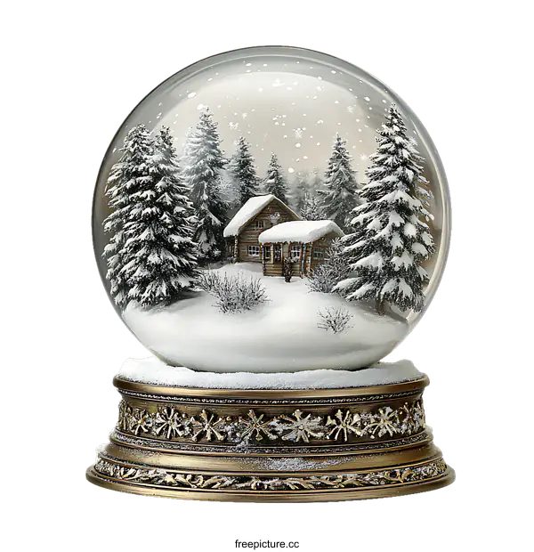 [Transparent Background PNG]Winter Snow Globe with Wooden Cabin