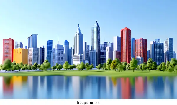 Colorful Cityscape Illustration with a Park