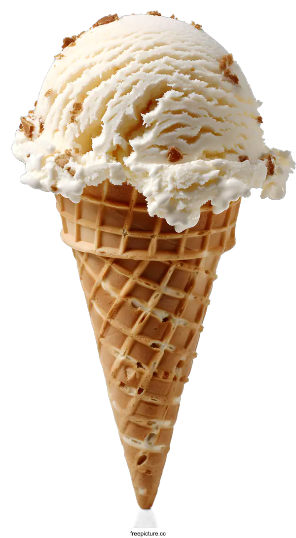 [Transparent Background PNG]Close-up of vanilla ice cream in waffle cone