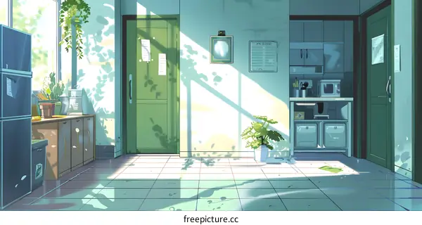 Green Door and Kitchen Illustration