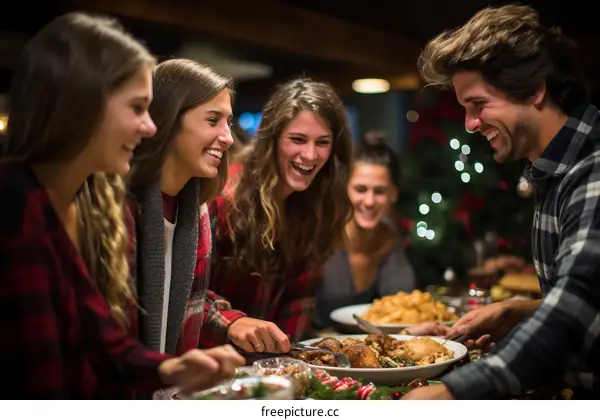 Friendsgiving dinner party with four young adults