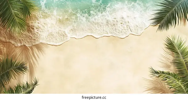 Tropical Beach Aerial View with Palm Trees and Foamy Waves