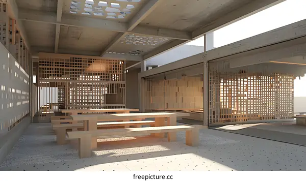 A photo of a modern building with a lot of wood and glass