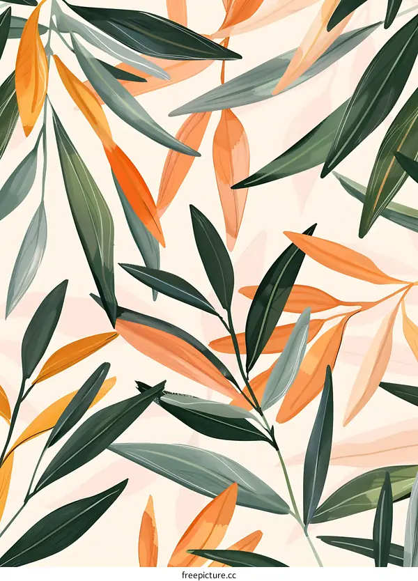Abstract Green and Orange Leaves Seamless Pattern