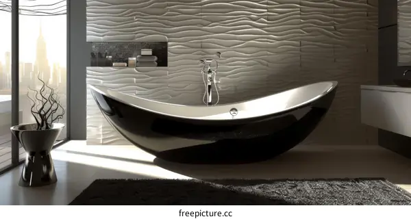 Modern Luxury Black Bathtub in Stylish Bathroom