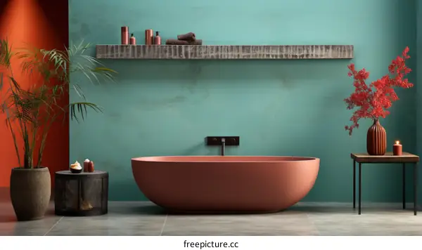 Modern Green Bathroom with Freestanding Bathtub