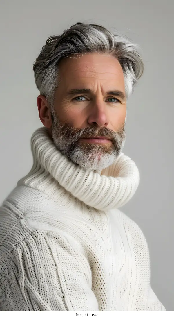 Portrait of a Man with a Grey Beard and White Sweater