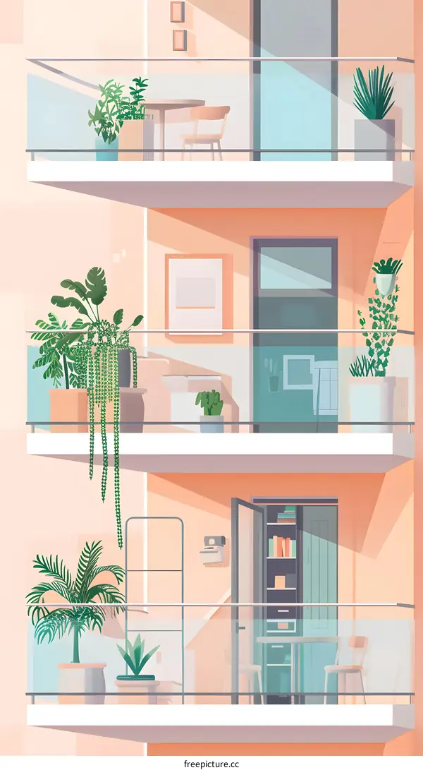 Minimalist Apartment Balcony Illustration