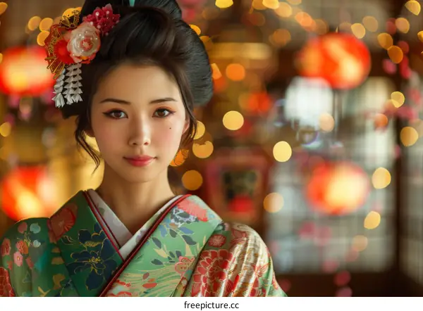 Beautiful Geisha in Traditional Kimono
