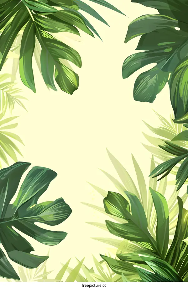 Tropical Green Leaves Border Background