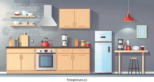Modern Kitchen Illustration with Appliances and Cabinets