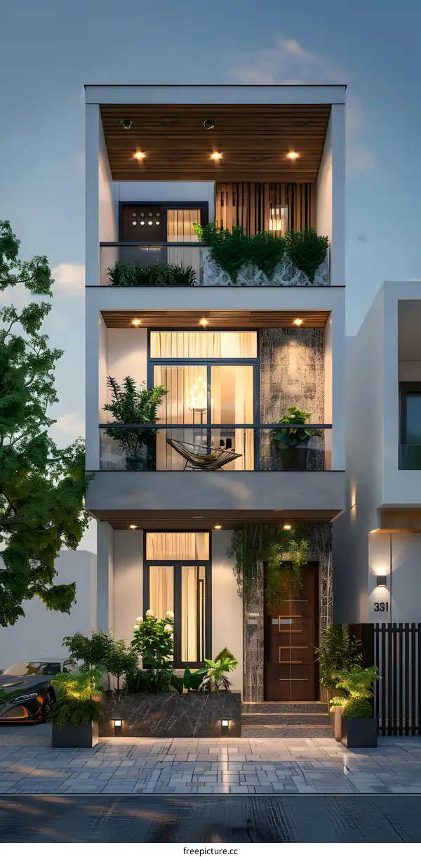 A three-story modern house