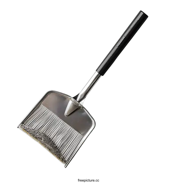 [Transparent Background PNG]Metal Dustpan with Black Handle on White Background
