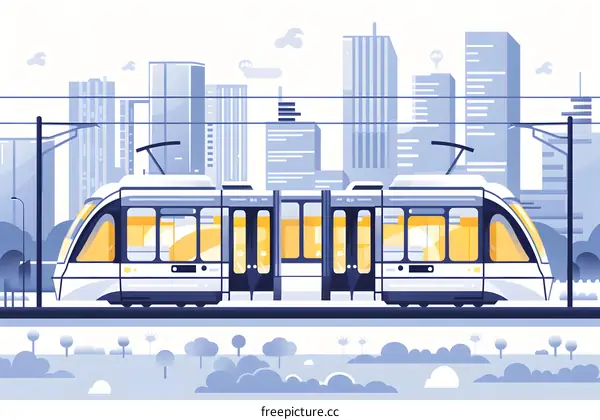 Modern Tram in City Skyline