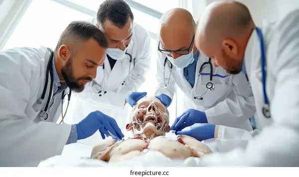 Medical Students Examining a Anatomical Model