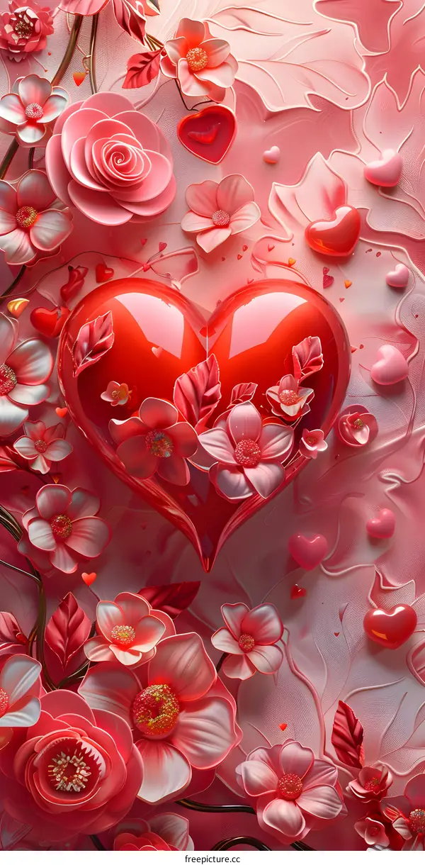 Pink and red flowers and heart