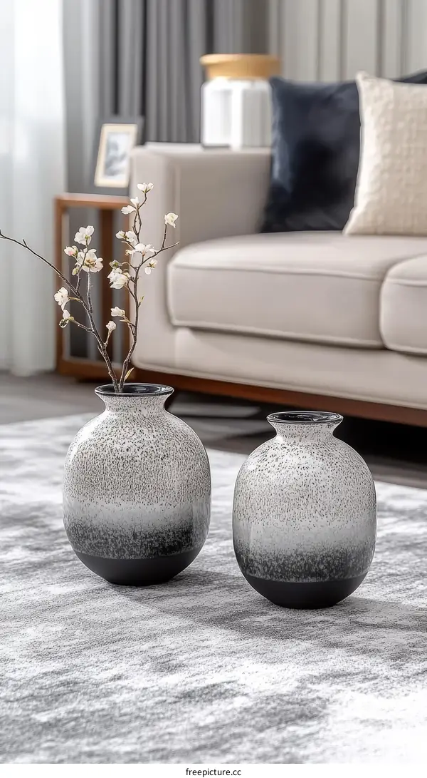 Stylish Living Room Decor with Vases and Flowers
