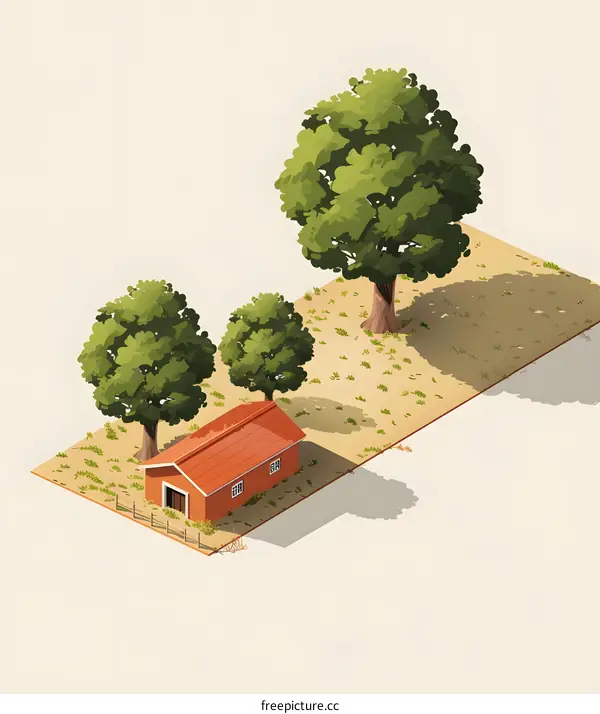 Red Roofed House Isometric View