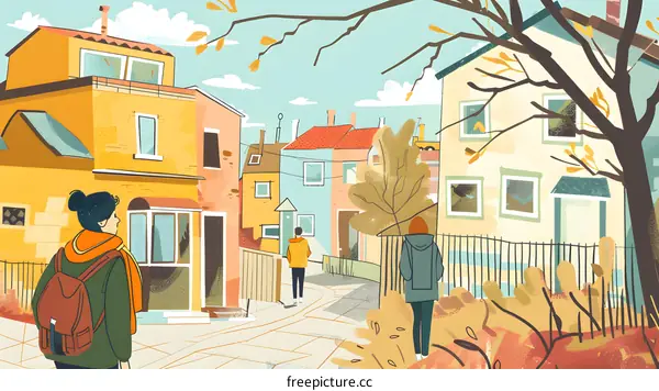 Walking Through the Neighborhood in Autumn