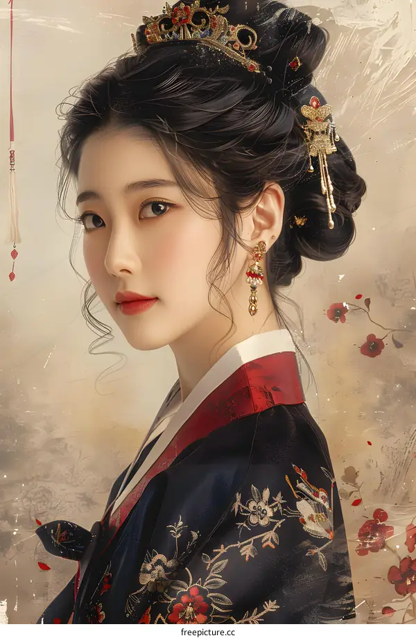 A beautiful young woman in traditional Korean dress
