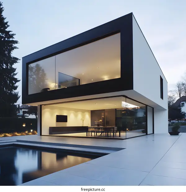 Modern House with Swimming Pool and Large Windows