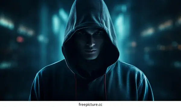 Young man in a dark hoodie looking seriously at the camera