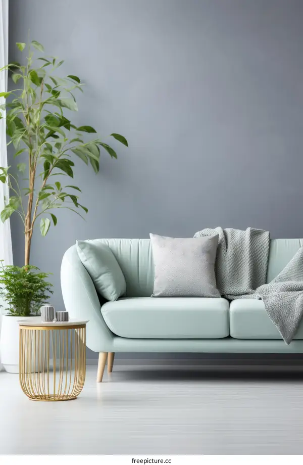 Green Sofa and Plant in Living Room
