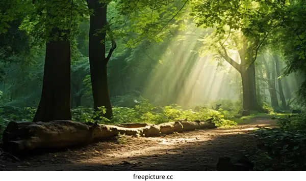 Sunbeams Through Forest Trees