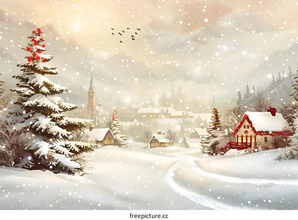 Christmas Village in Snowy Landscape
