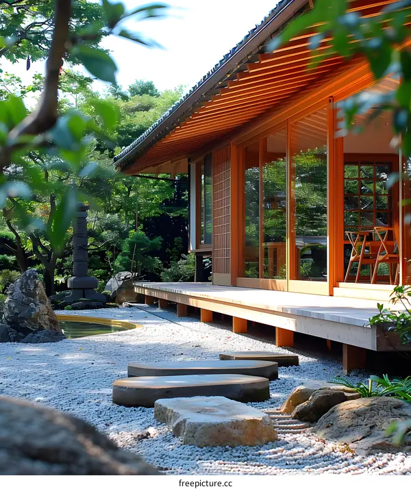 A wooden house with a garden