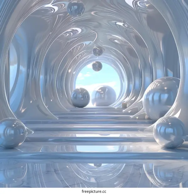 Glowing Blue Spheres in a Futuristic Tunnel