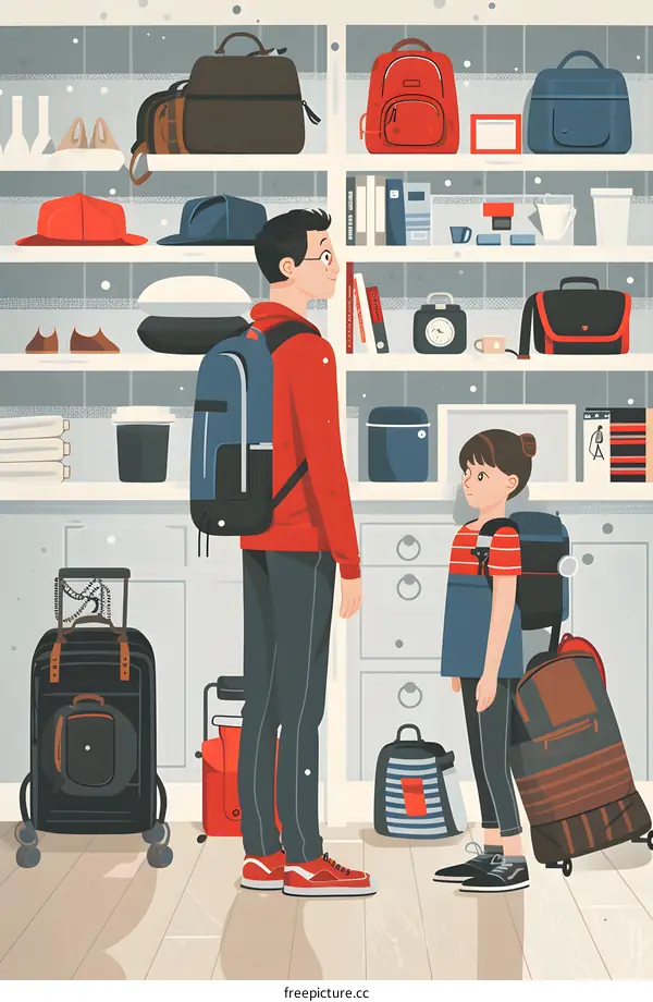 Father and Daughter Standing In Front of Packed Shelves