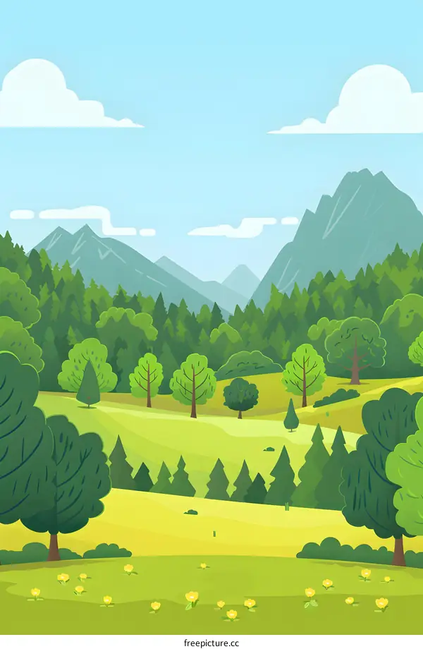 Green Meadow Landscape With Mountains In The Background