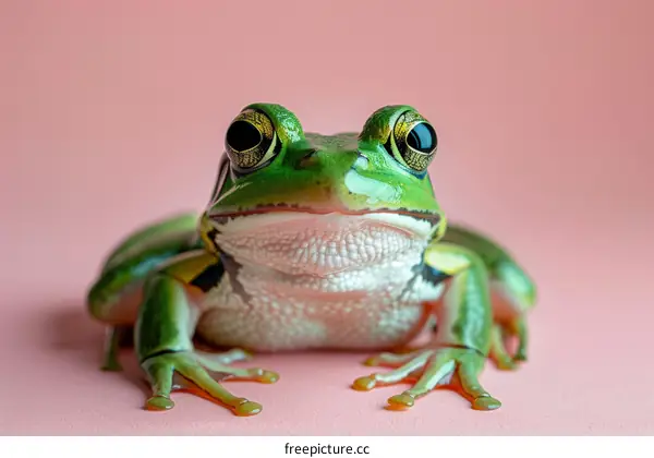 Green Frog on Pink Background