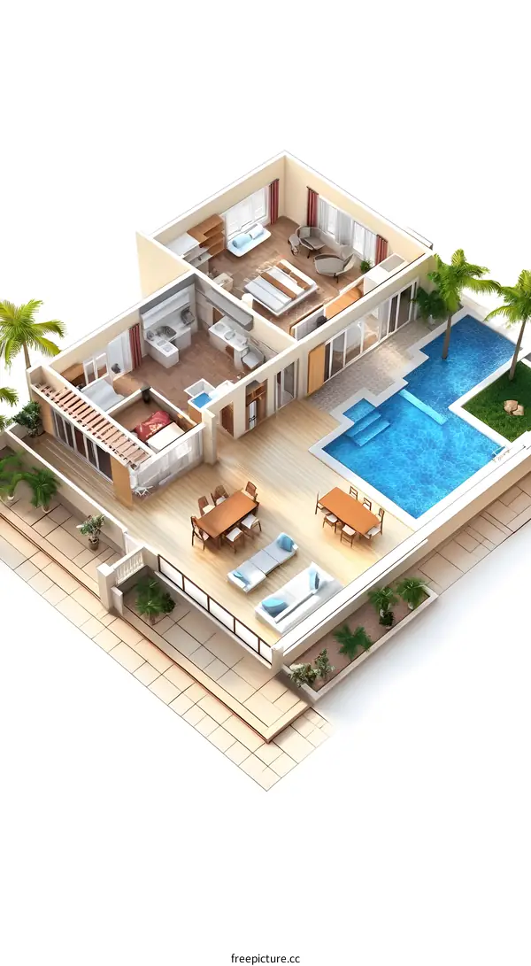 Modern Villa with Swimming Pool, Top View