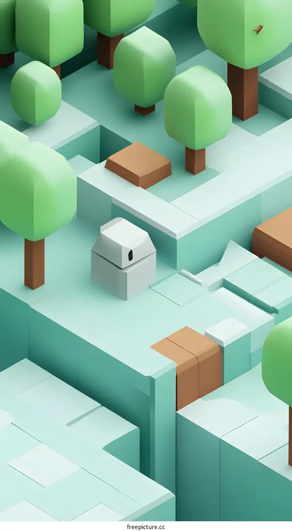 Abstract Geometric Green Tree Landscape Illustration