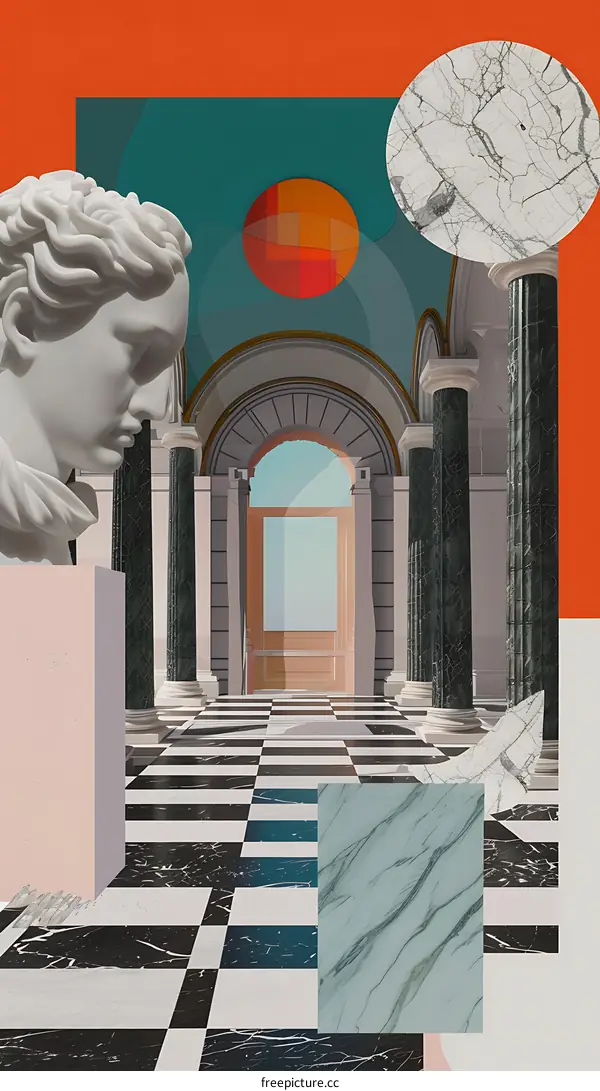 Abstract Art Collage with Marble and Classic Architecture