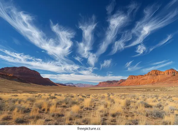Cirrus Clouds over a Canyon Landscape